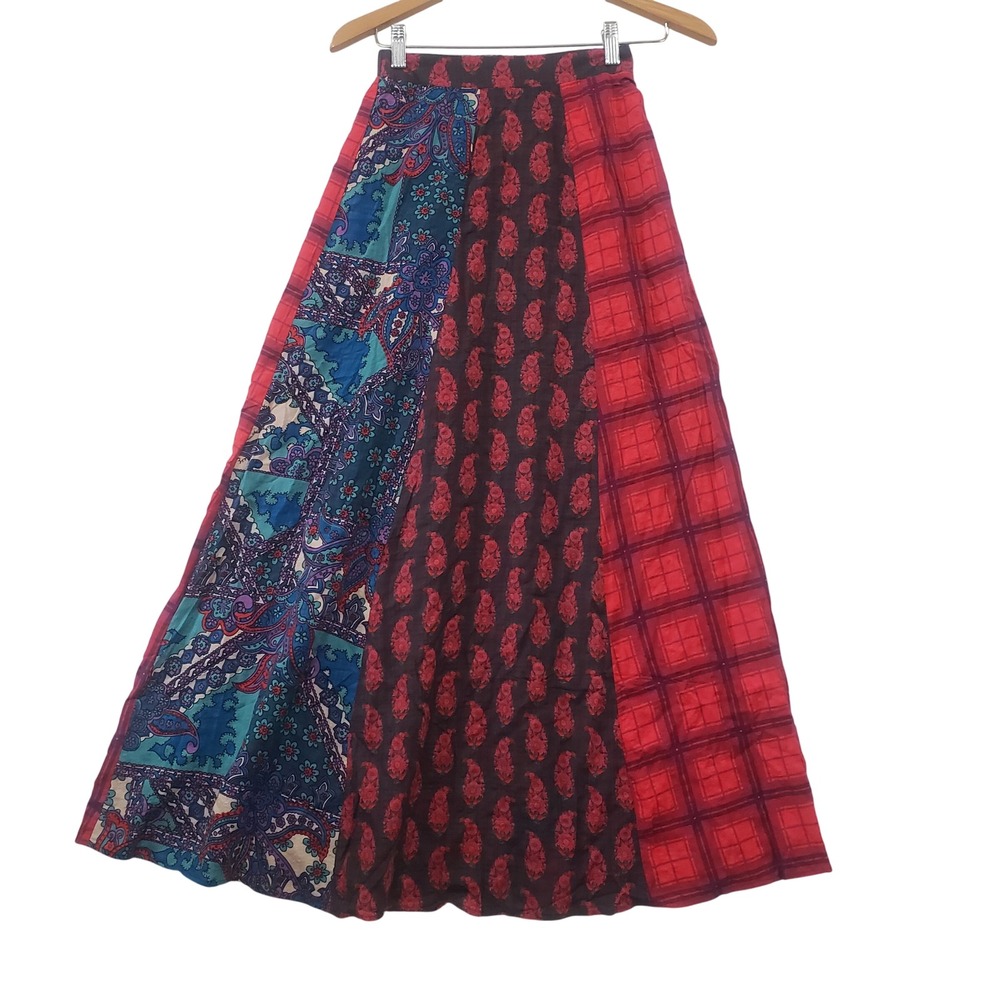 Natural Life Maxi Skirt XS Multicolor Patchwork Paisley Plaid Boho NWT Casual